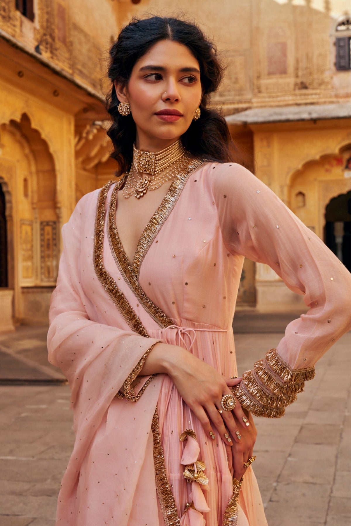 Vintage Blush Tiered Angrakha Set