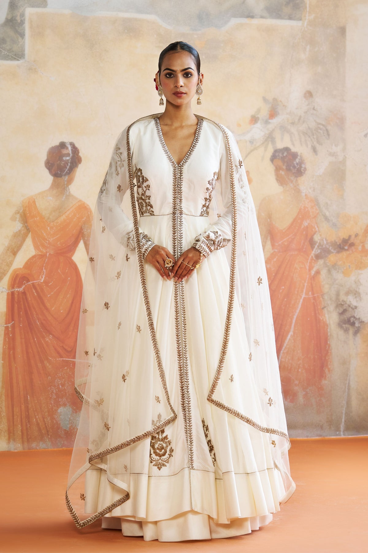 Ivory Silk Anarkali Set