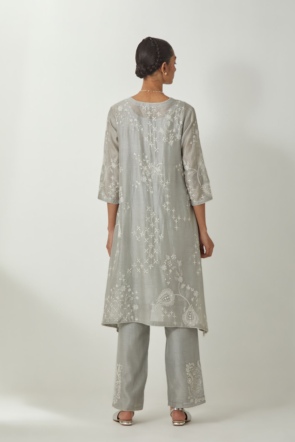 Grey Silk Chanderi Kurta Set