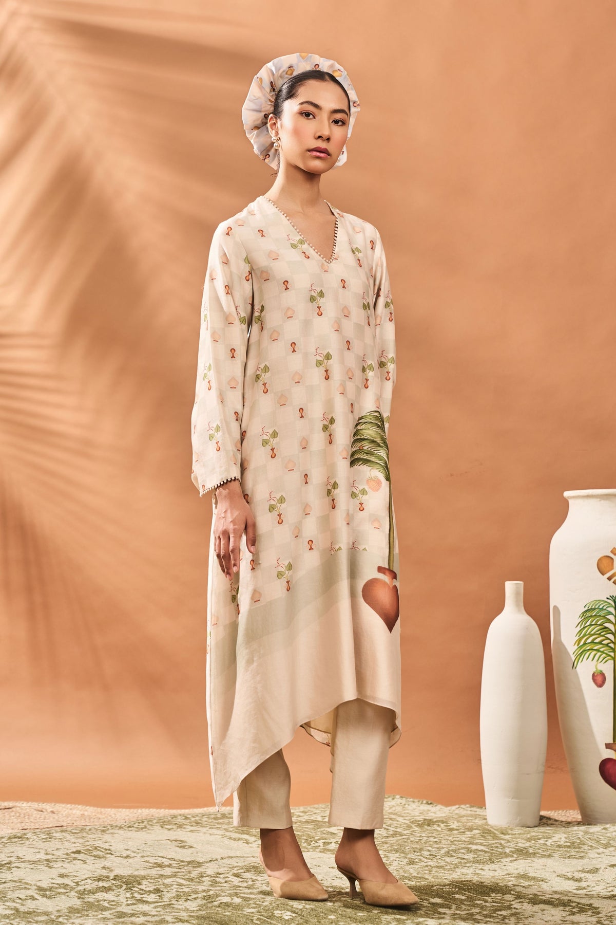 Ivory Checkers Bloom Kurta Set