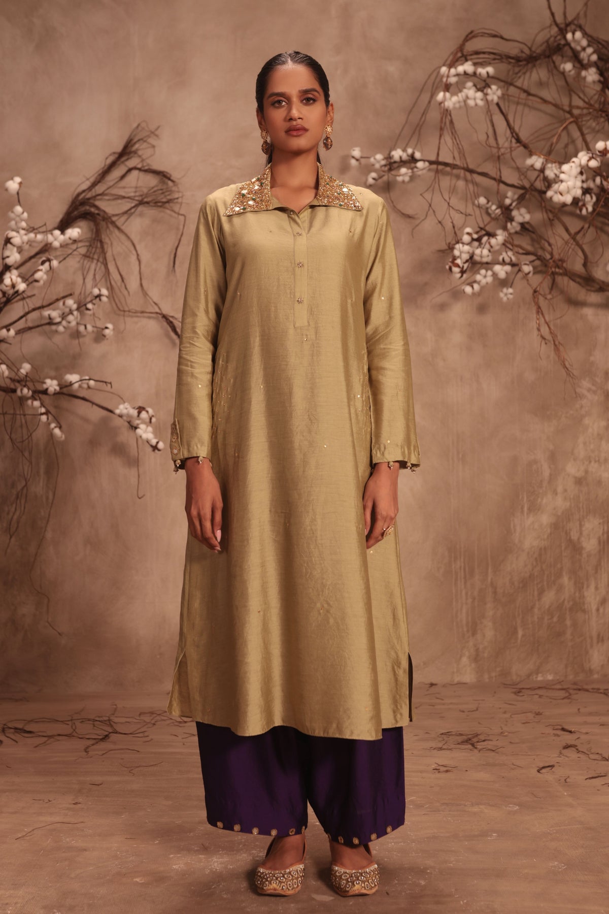 Light Green Collar Kurta Set