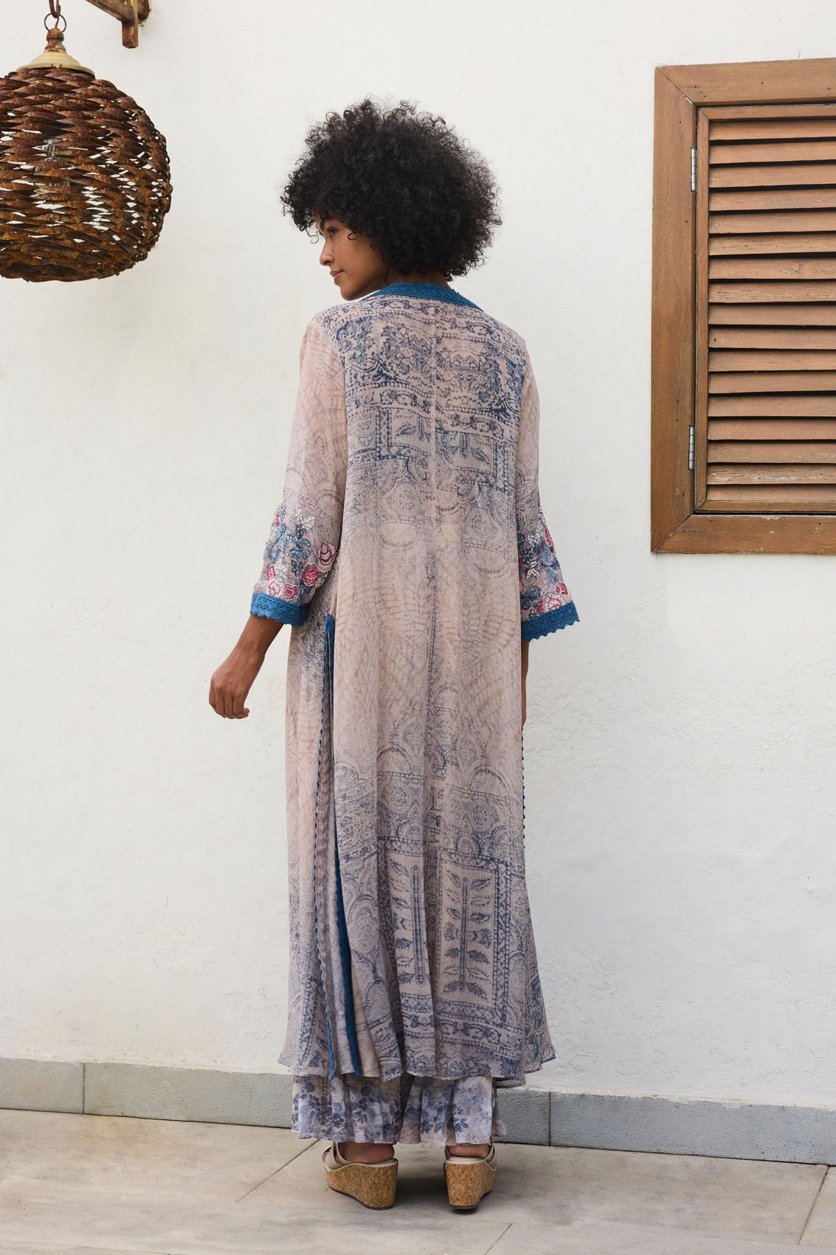 Ira Blue Printed Cape Set