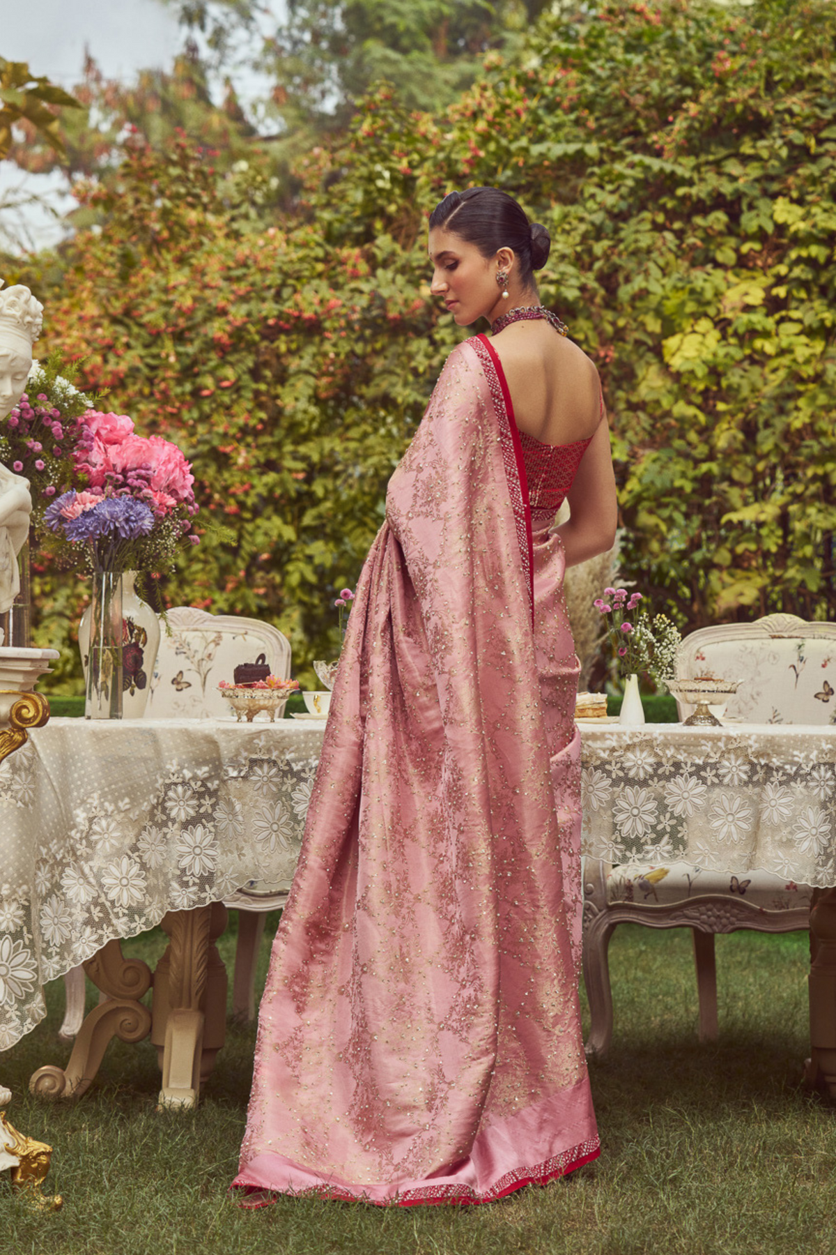 Rose Pink Zari Handloom Sari