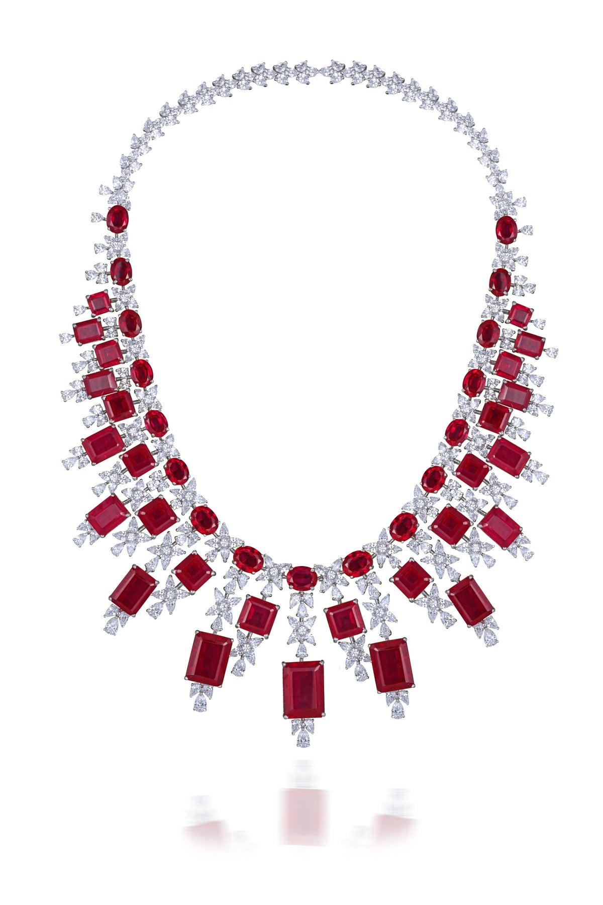 Bridal White &amp; Multi Shaped Rubies Necklace