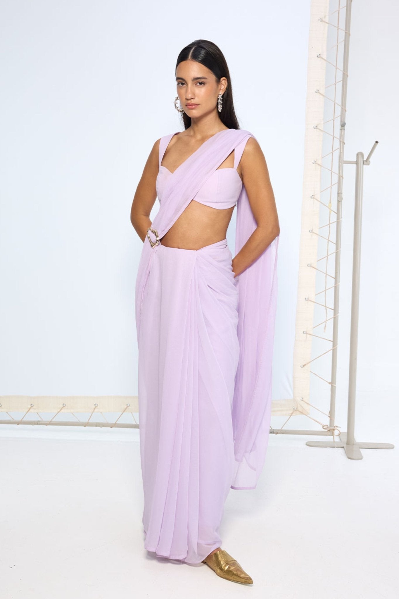 Lavender Brooch Saree - Ekaya - Elahe