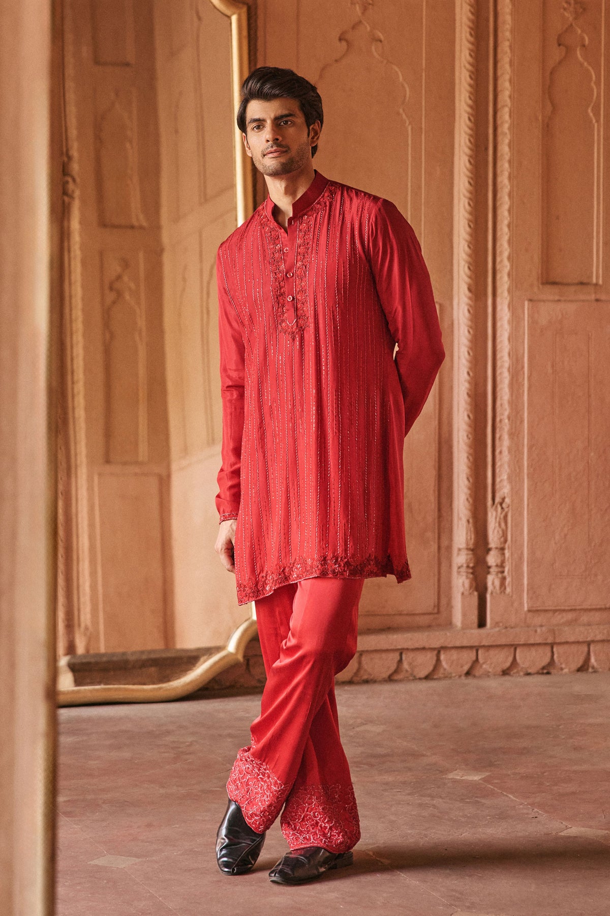 Red Resham Kurta Set