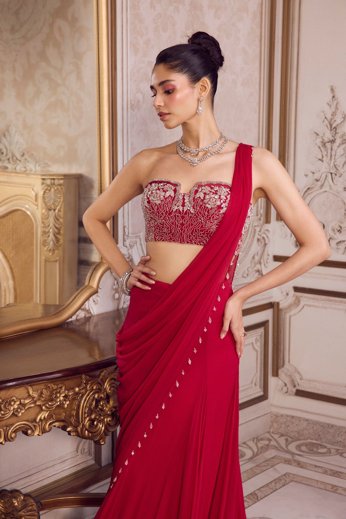 Magenta Pre-draped Saree