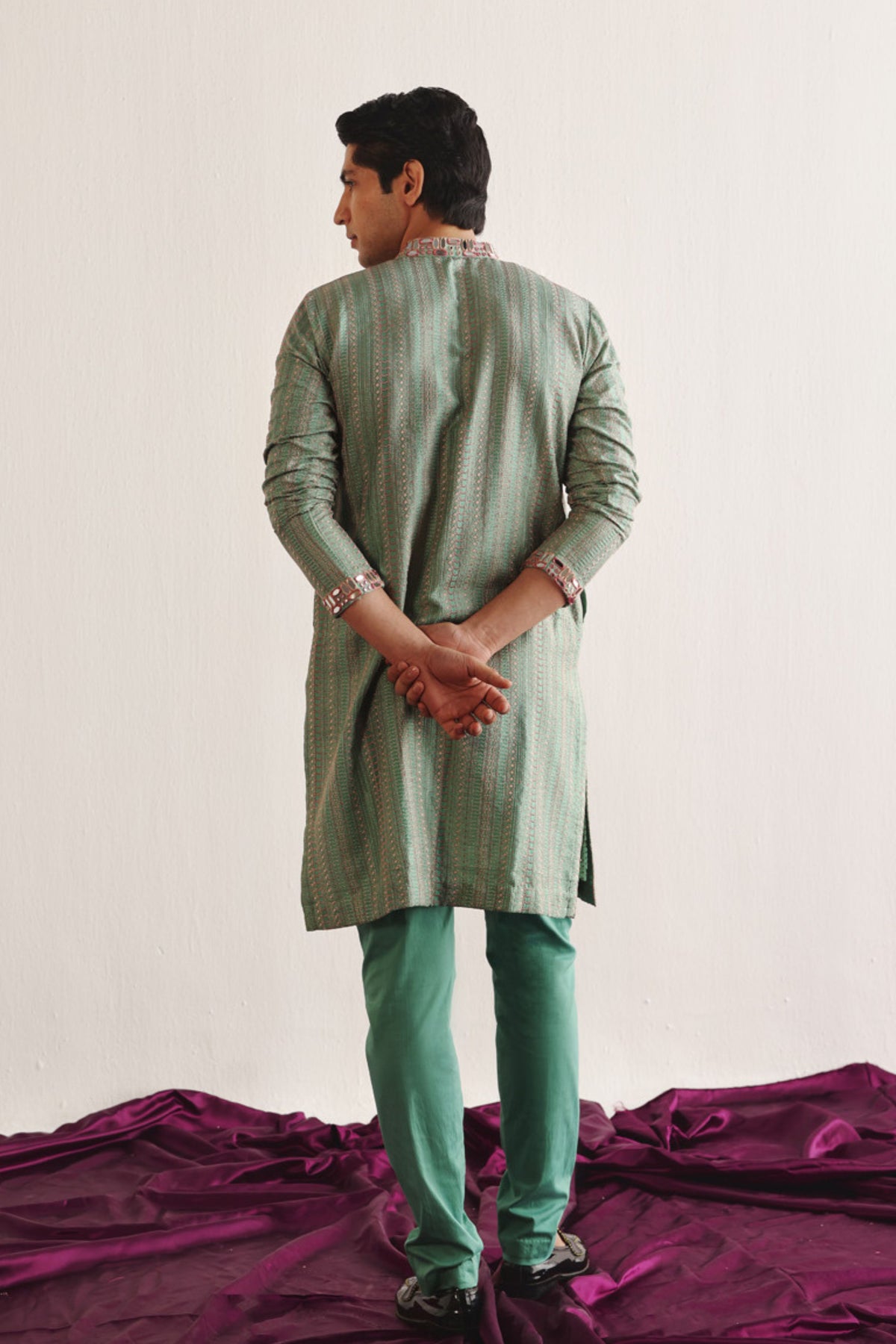 Sea Green Kantha Work Kurta Set
