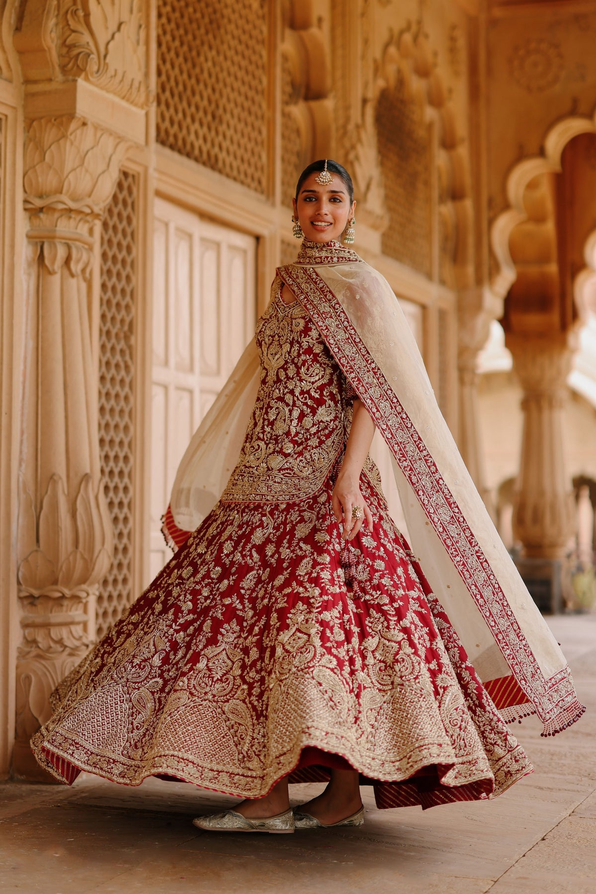 Merab Deep Red Lehenga Set