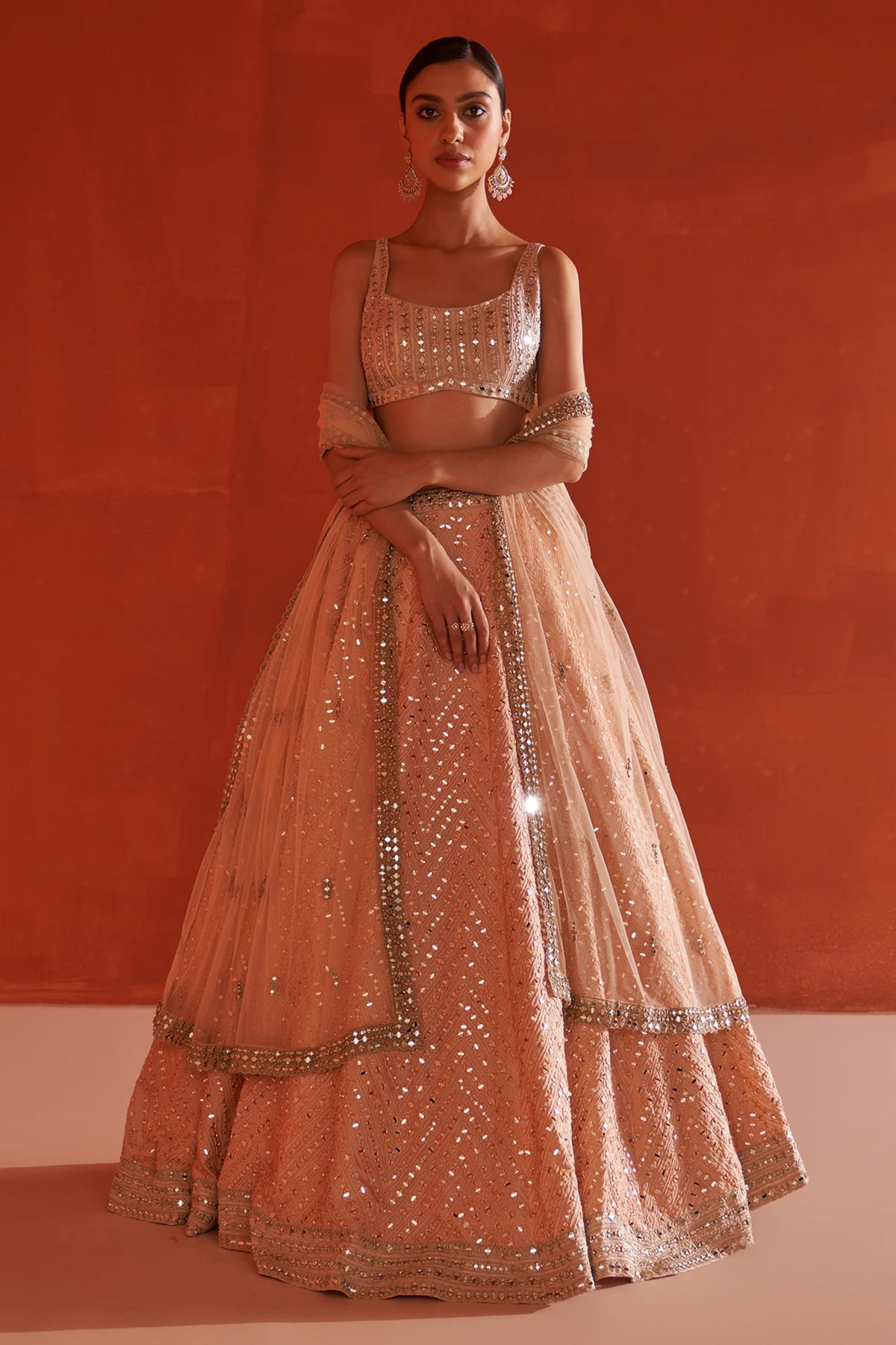 Peach Raw Silk Lehenga Set
