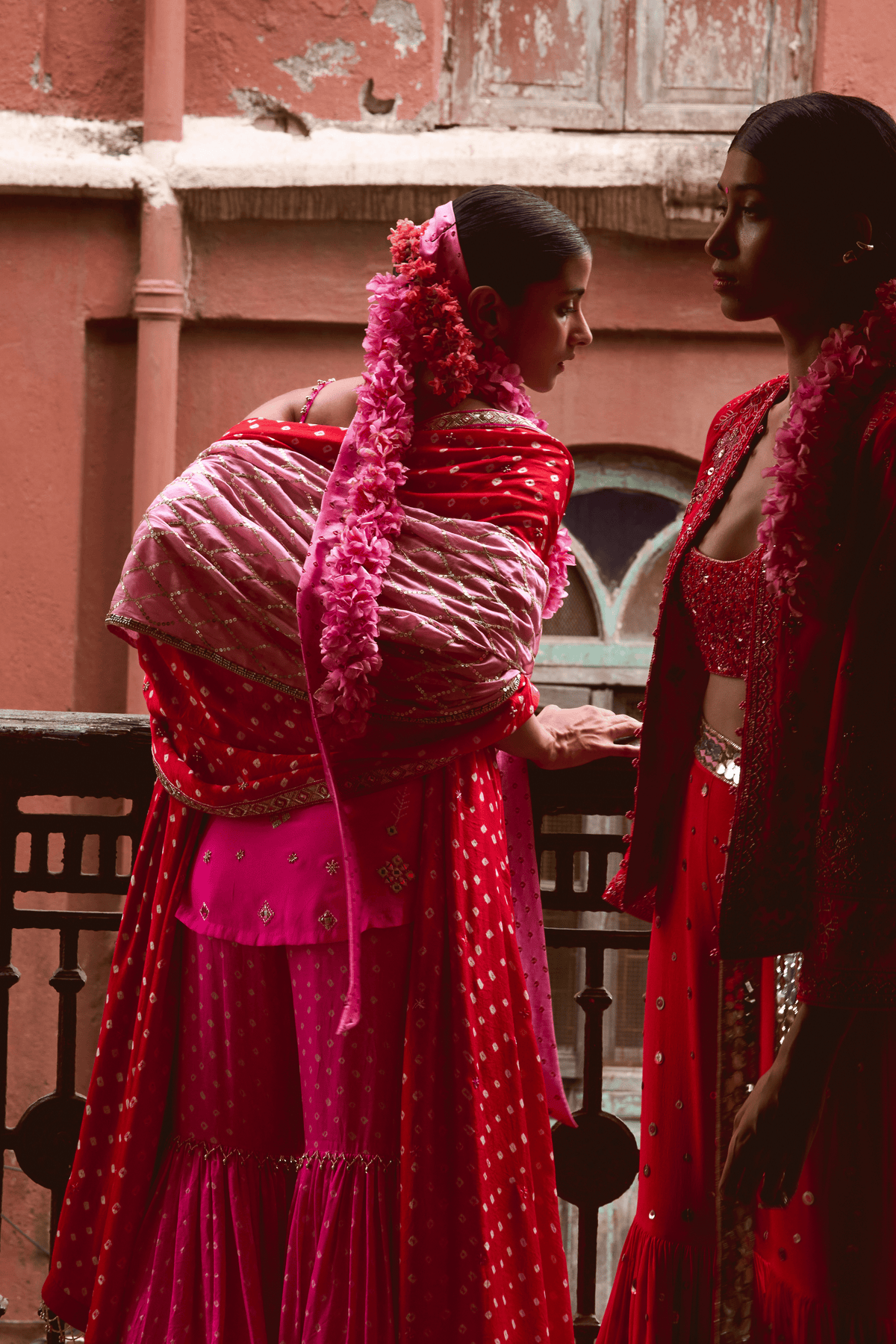 Neon Pink Embroidered Gharara Set