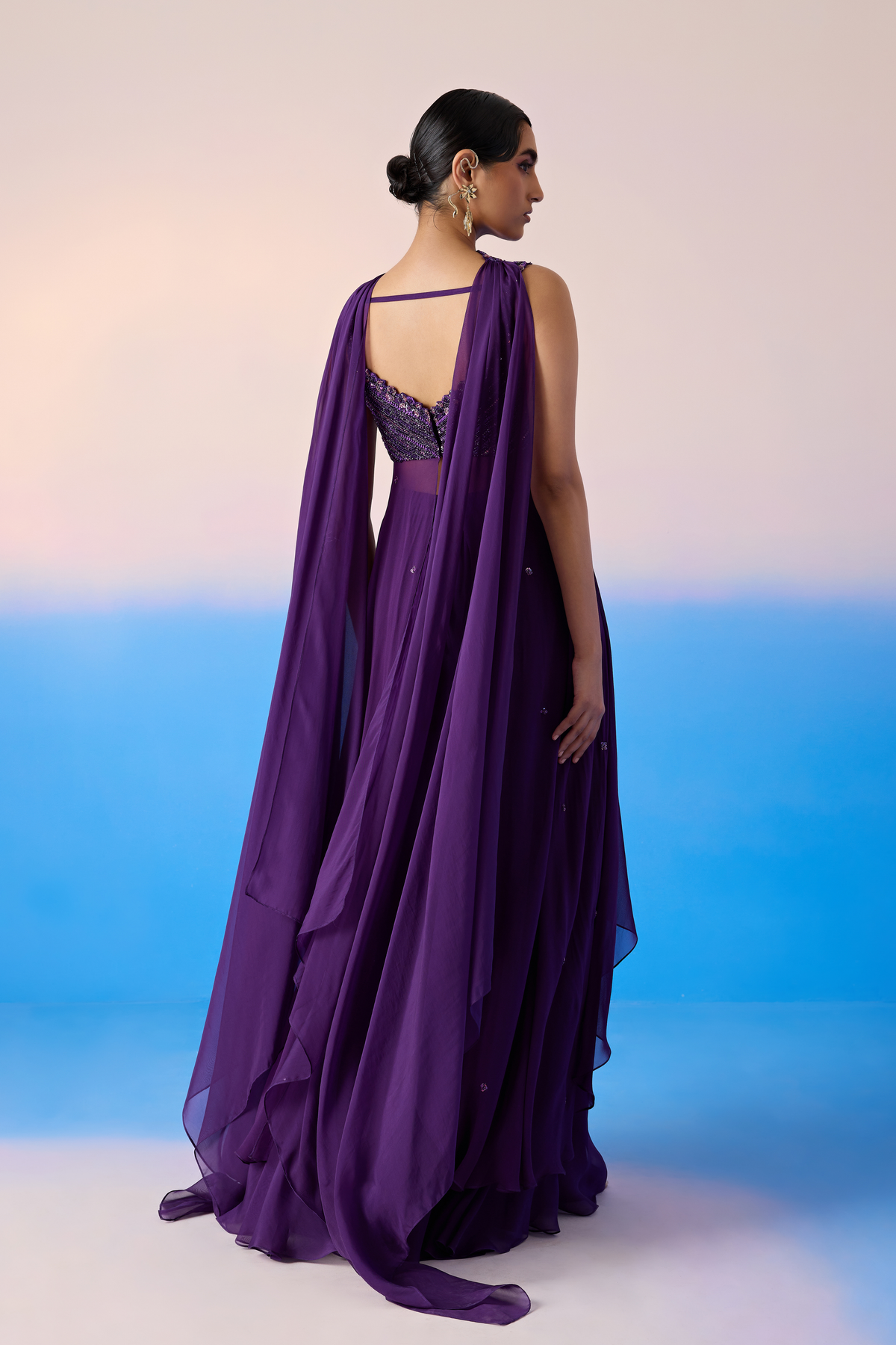Midnight Purple Embroidered Gown