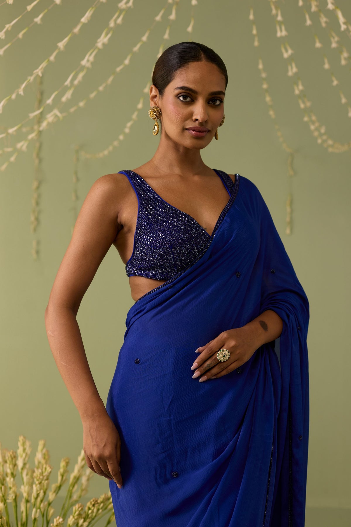 Blue Chiffon Saree Set