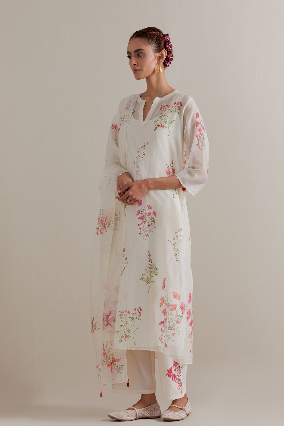 Pink Green Floral Kurta