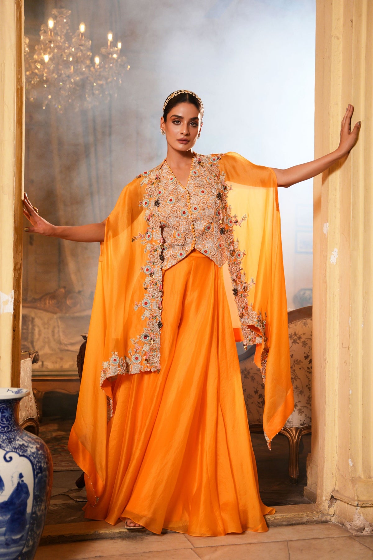 Hand Embroidered Jacket Cape Set