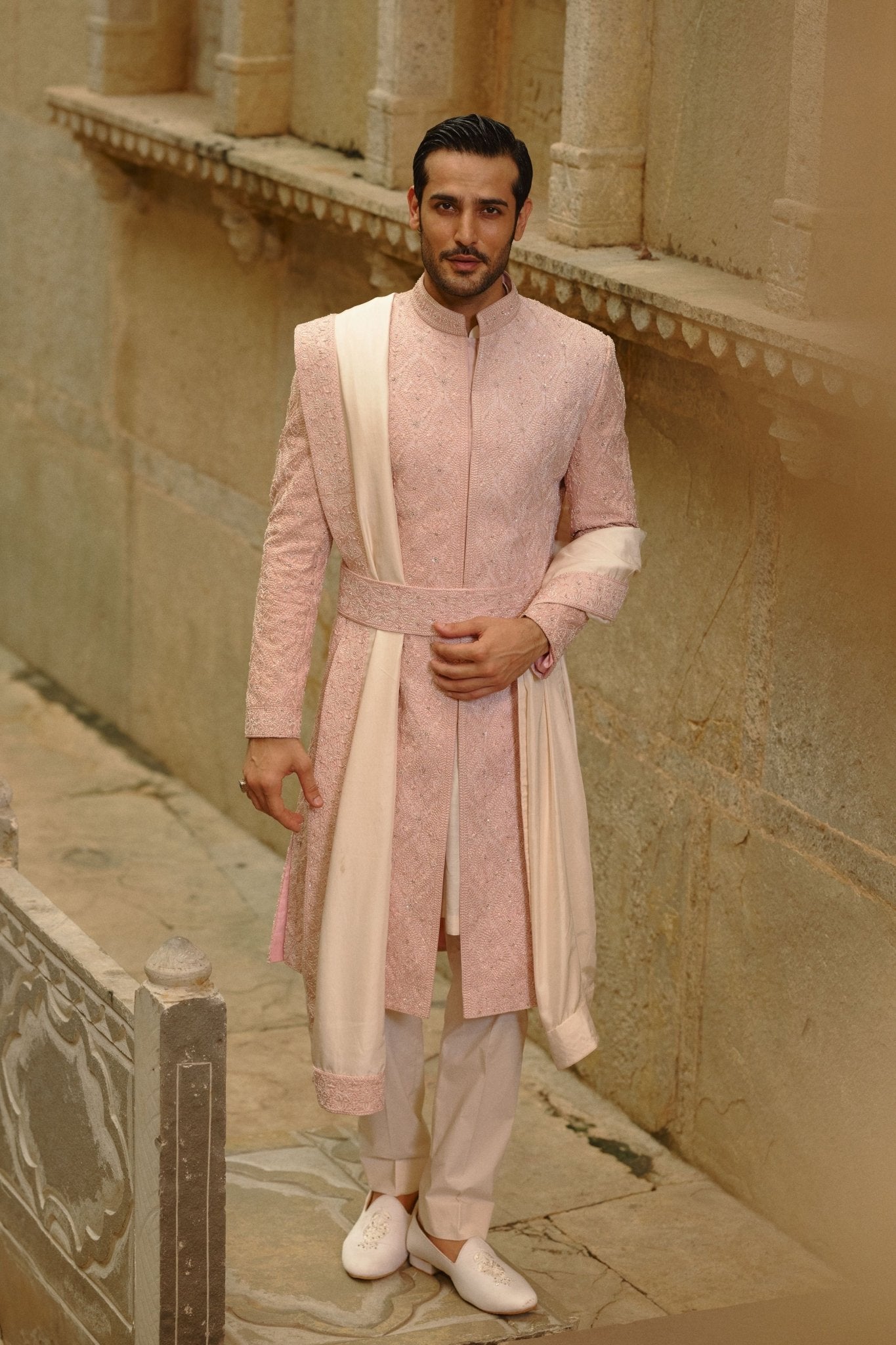 Blush Pink Sherwani Set - Nitika Gujral Menswear - Elahe