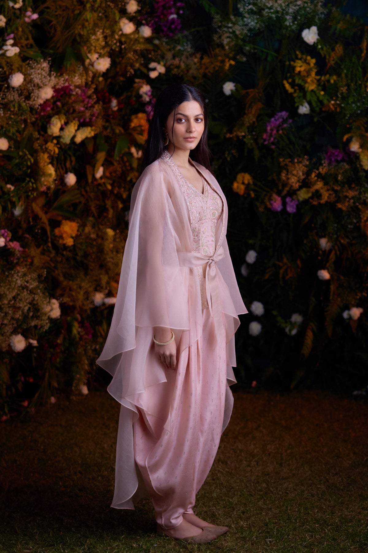 Shell Pink Cape Set With Belt