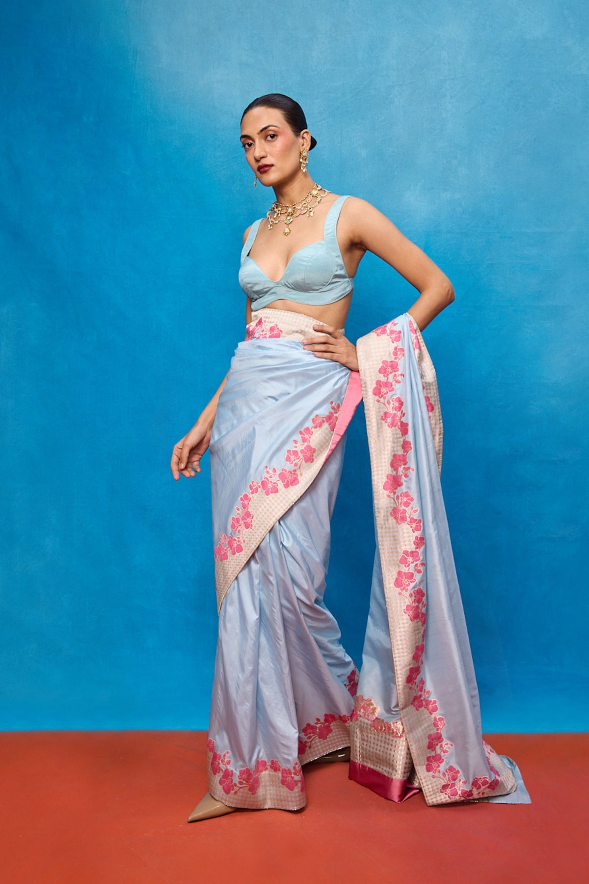 Handwoven Ice Blue Silk Banarasi Saree