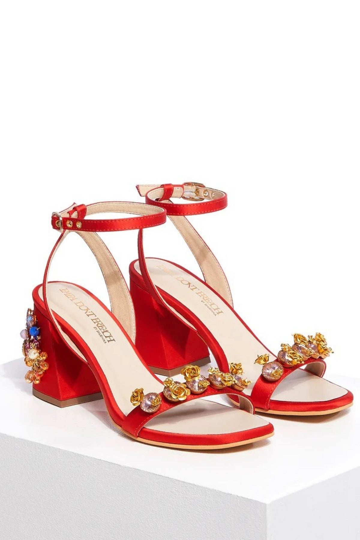 Flaming Katy - Red Embroidered Block Heels