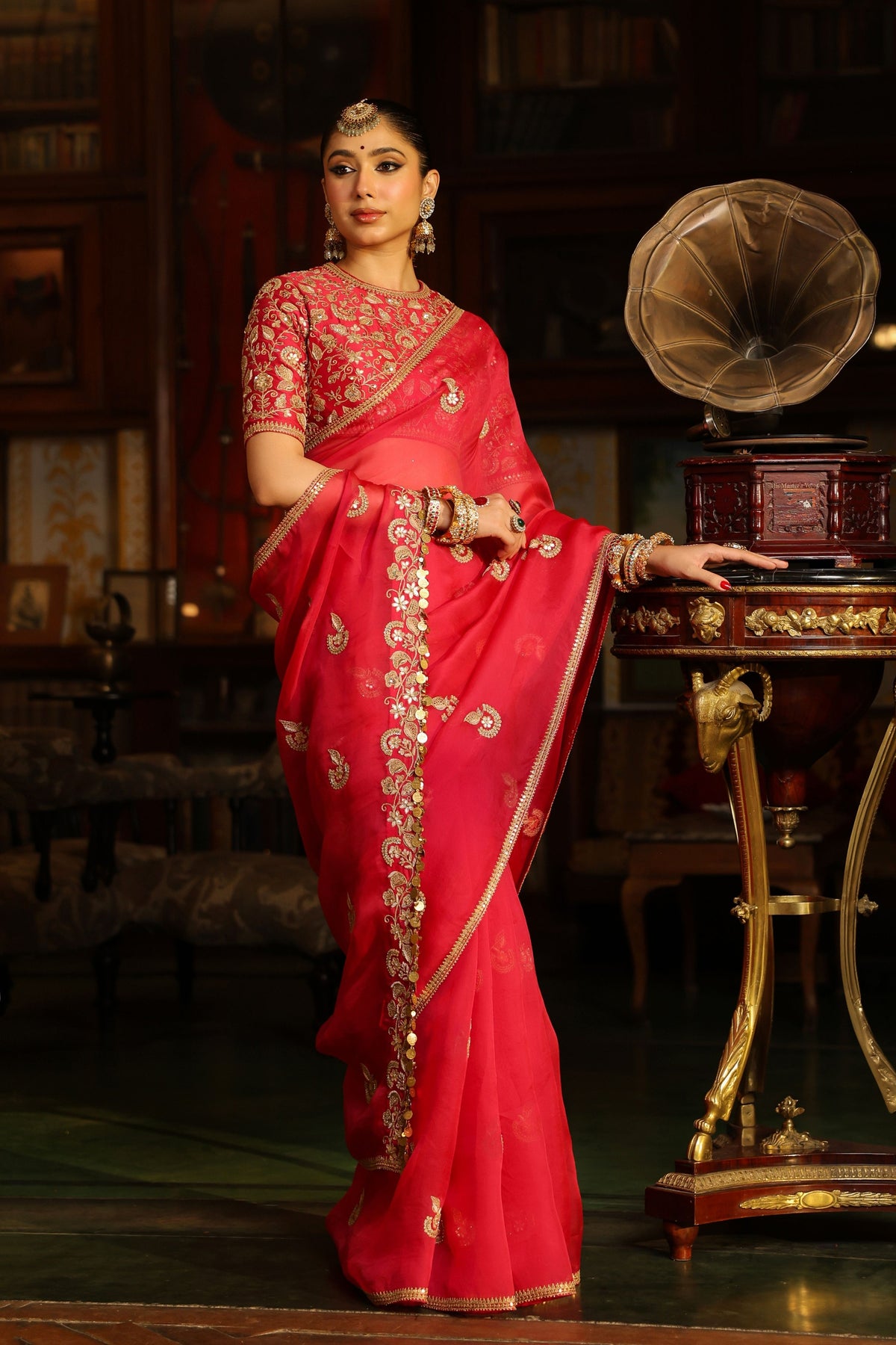 Ahista Dark Pink Saree Set