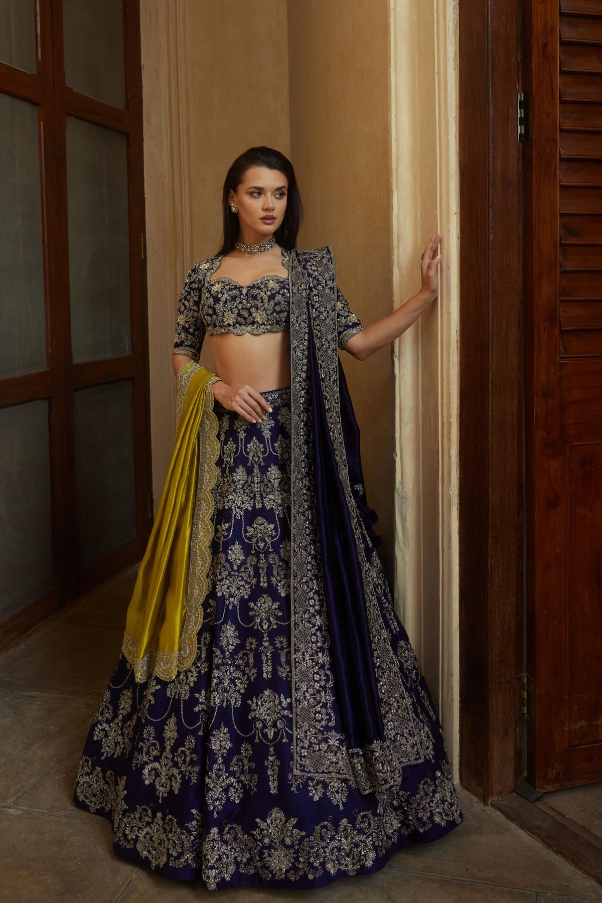 Embroidered Lehenga Set With Mustard Dupatta