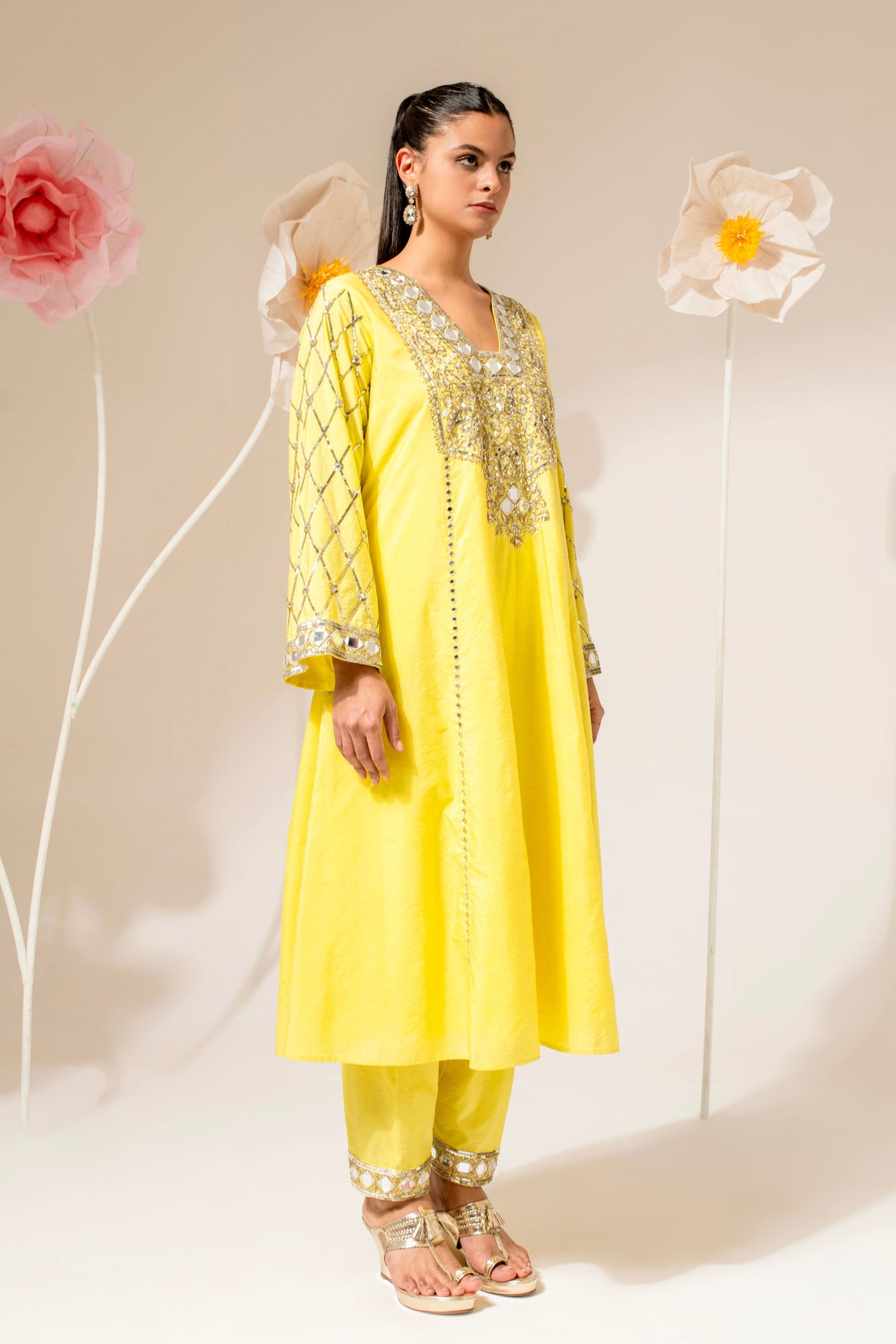 Yellow Sequin-Embroidered Kurta Set