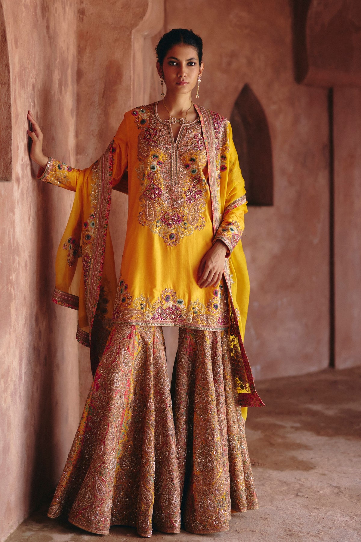 Yellow Gulrez Sharara Set