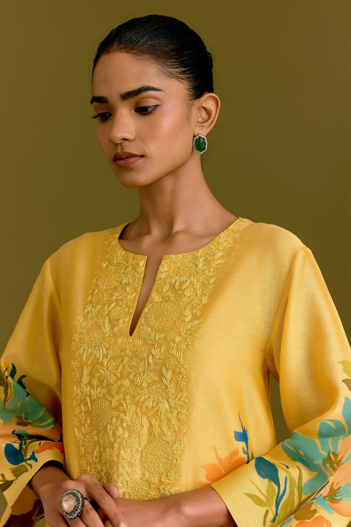 Yellow Hand Painted Kurta Set