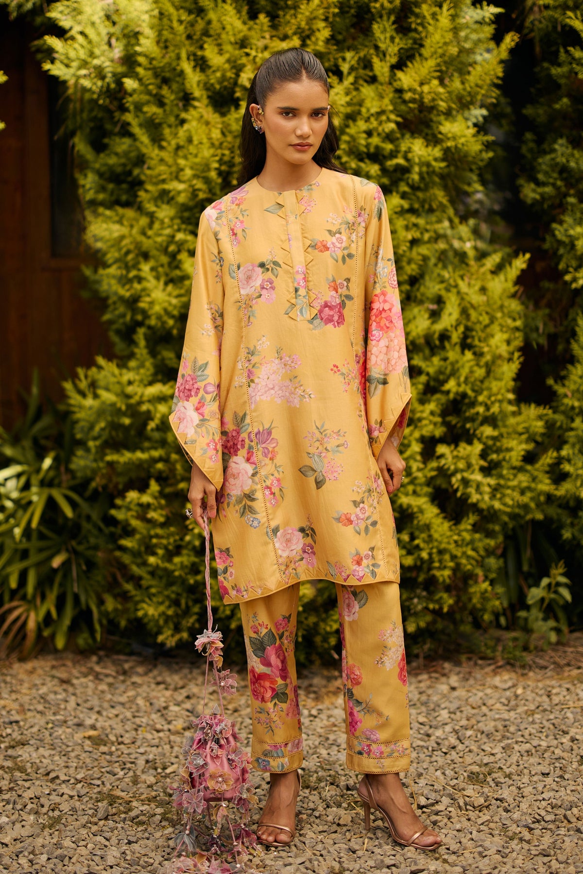 Yellow Floral Print Kurta
