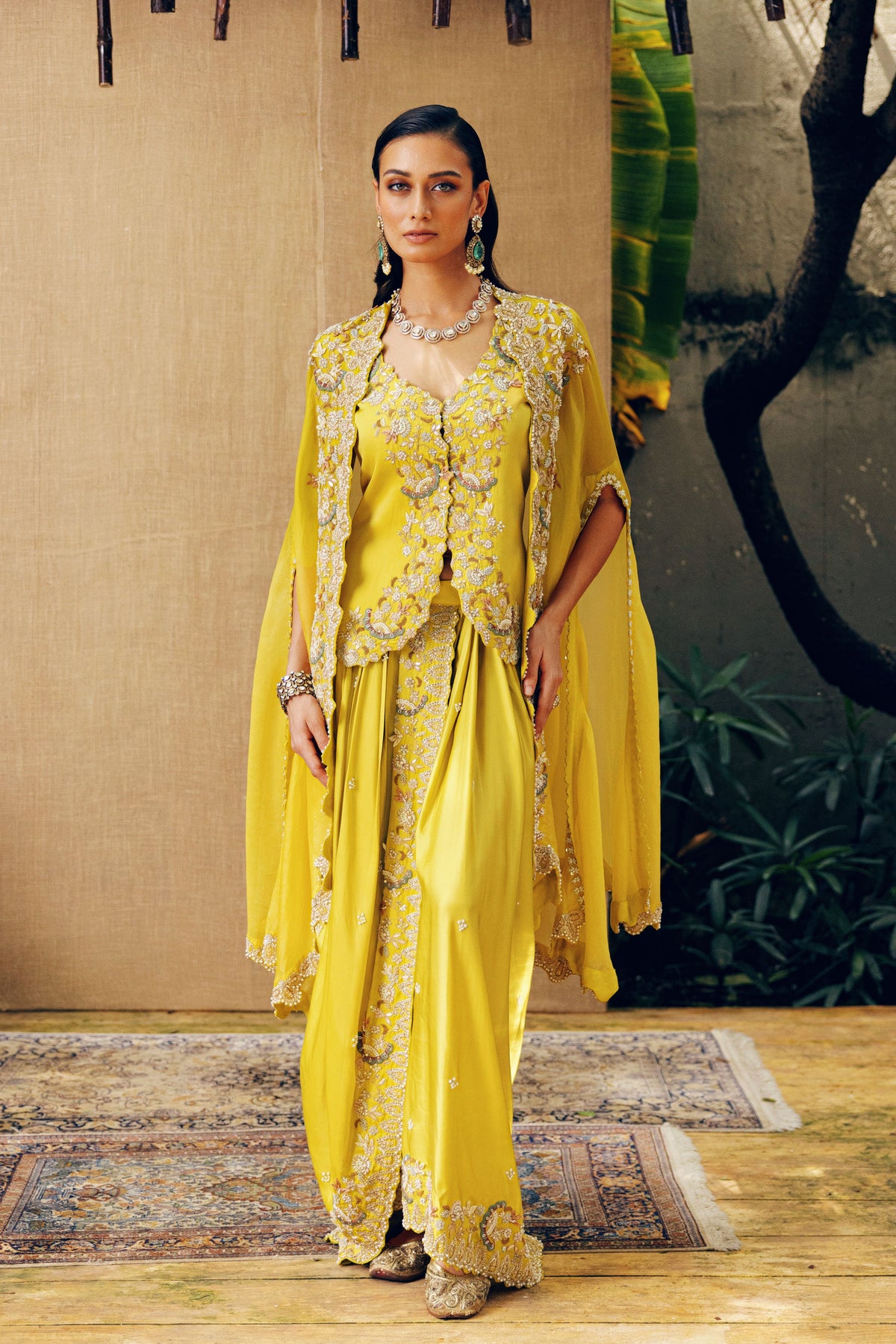 Lime Drape Skirt Set