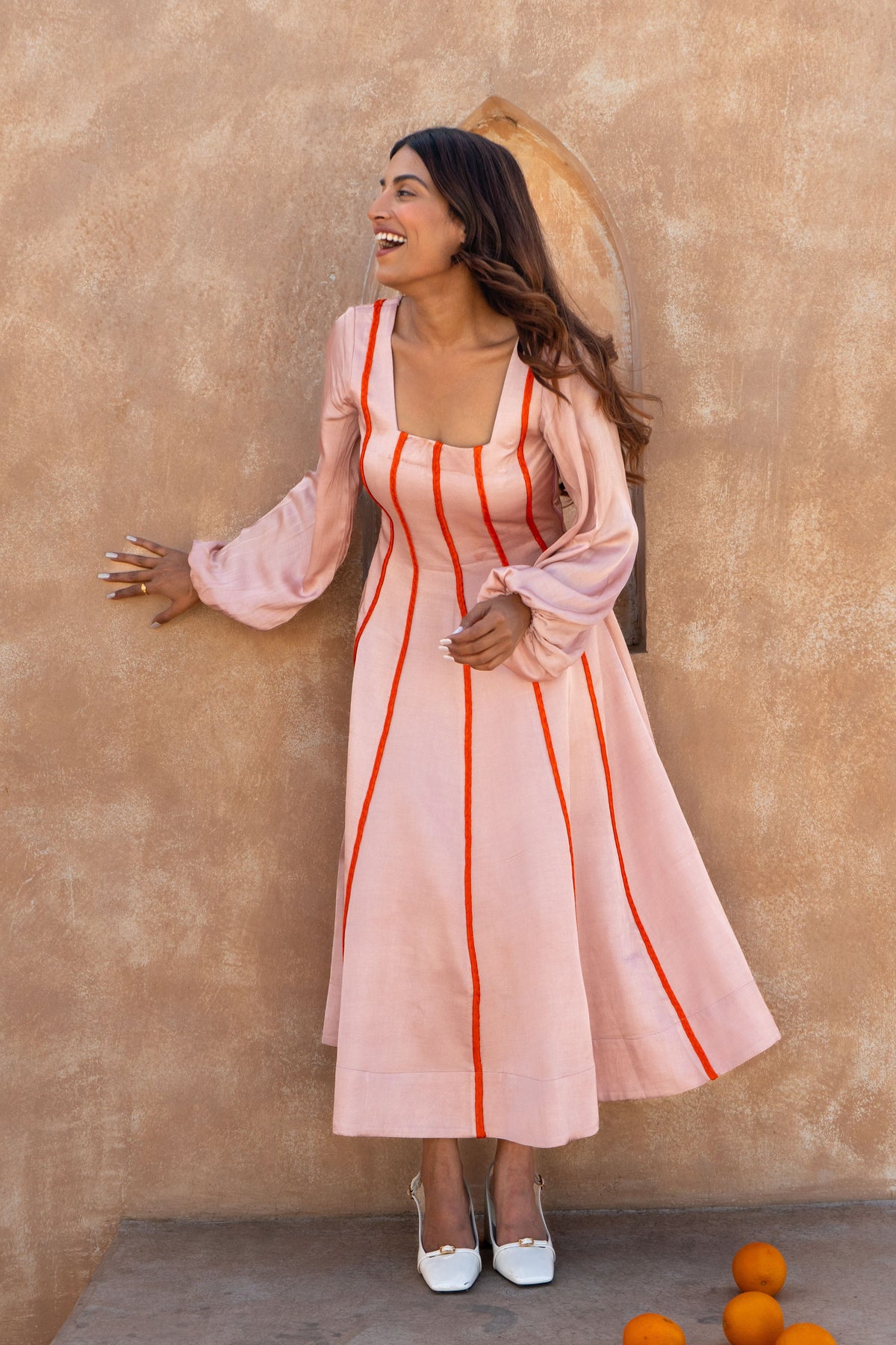 Pink Maxi Dress- Orange Braids