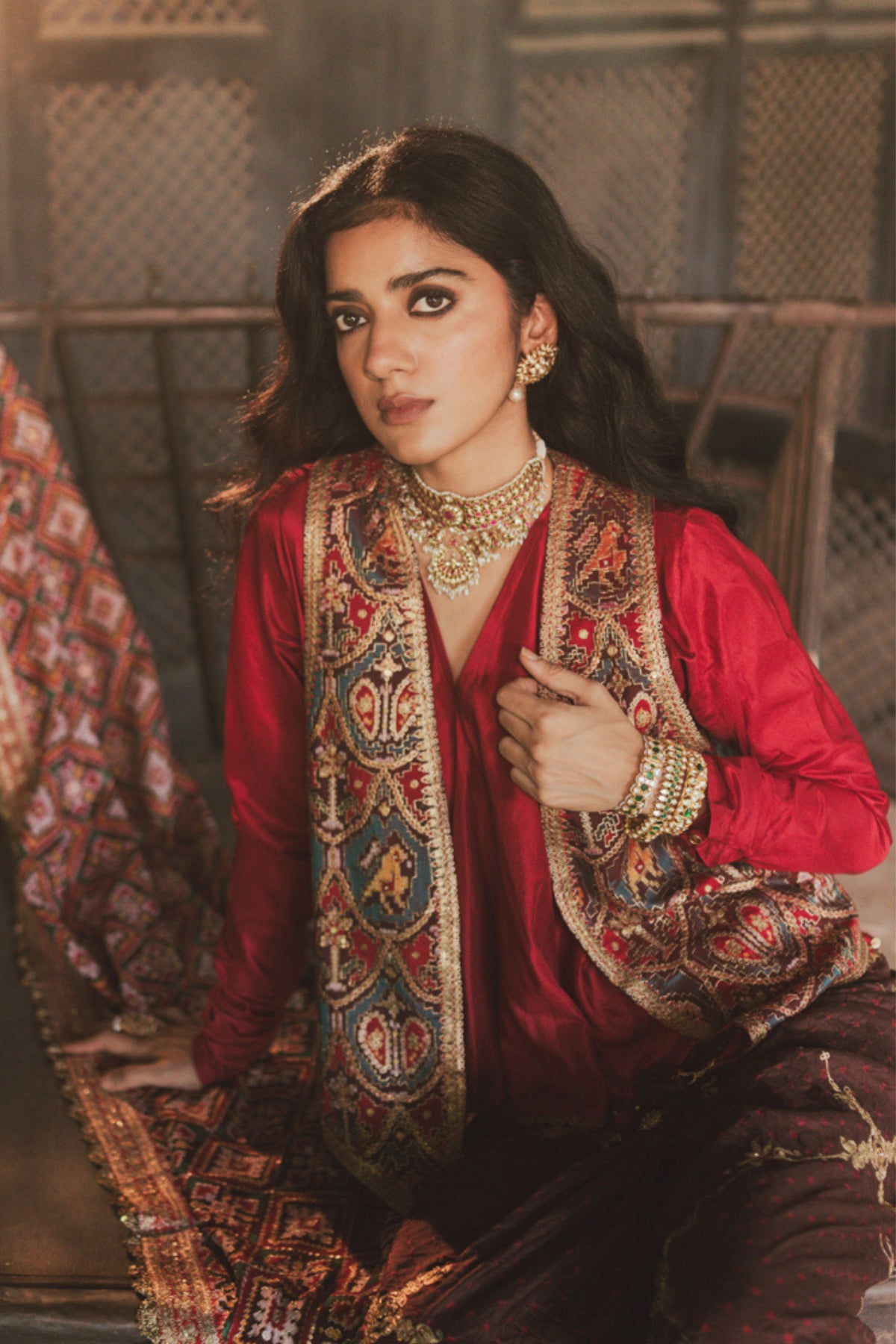 Komal Brown Draped Skirt Set