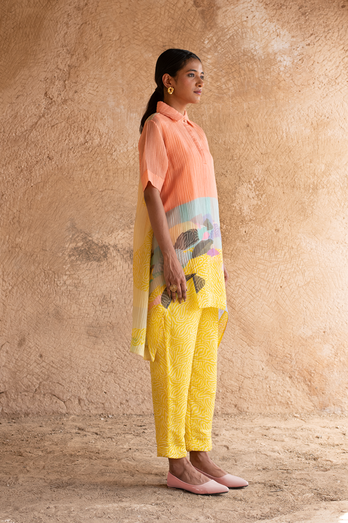 Bright Yellow Asymmetrical Kurta Set