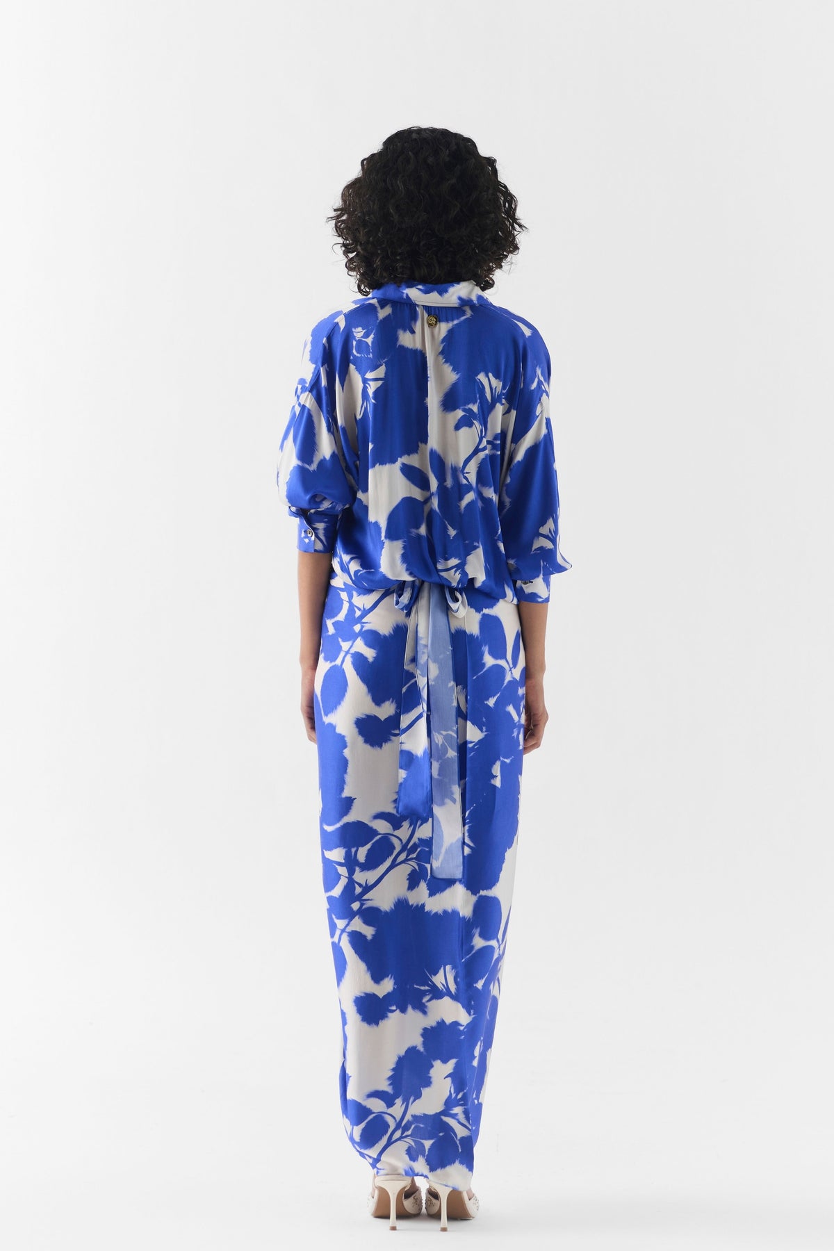 Blue Ink Draped Shirt Dress
