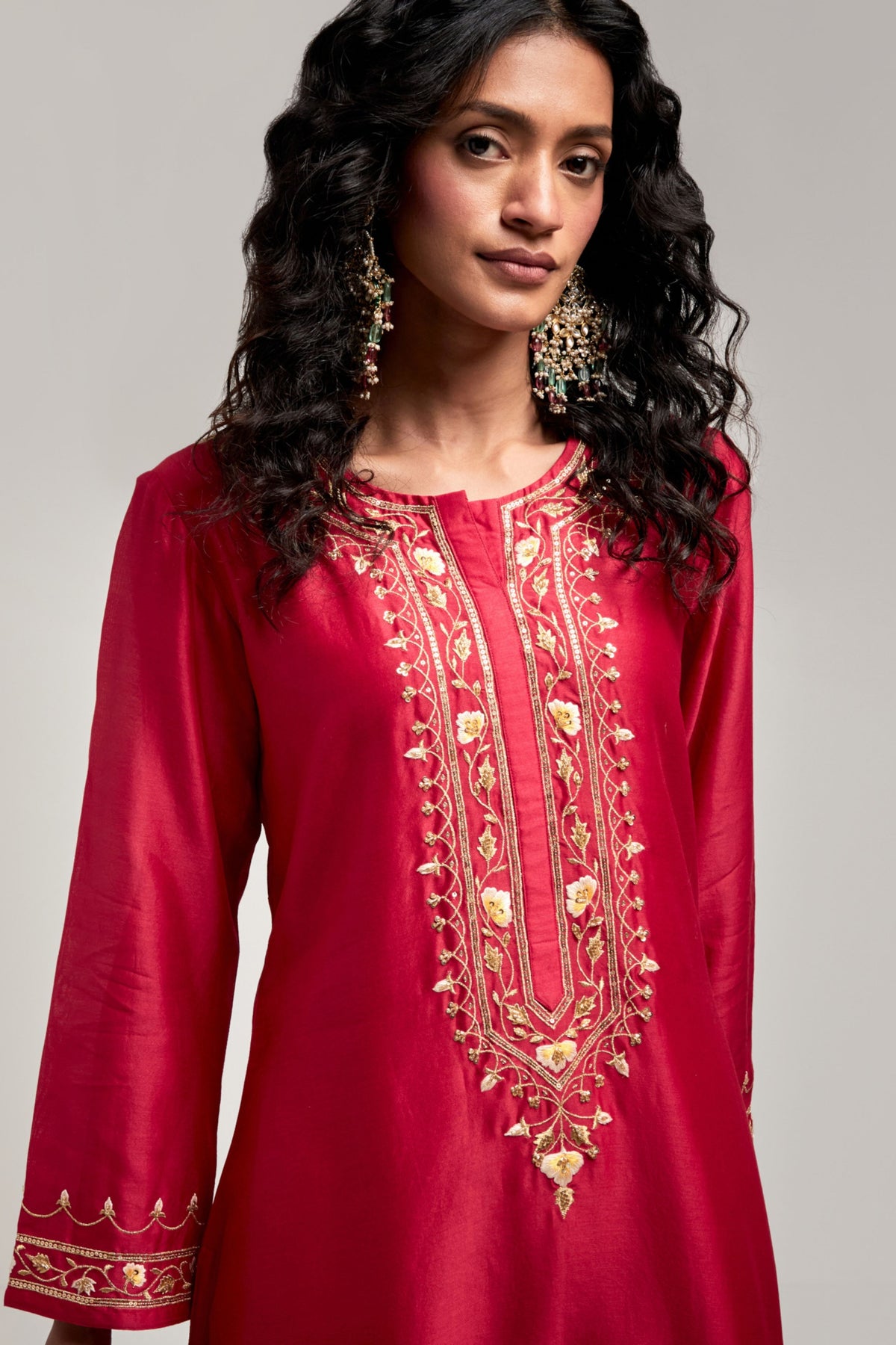 Red Embroidered Kurta Set