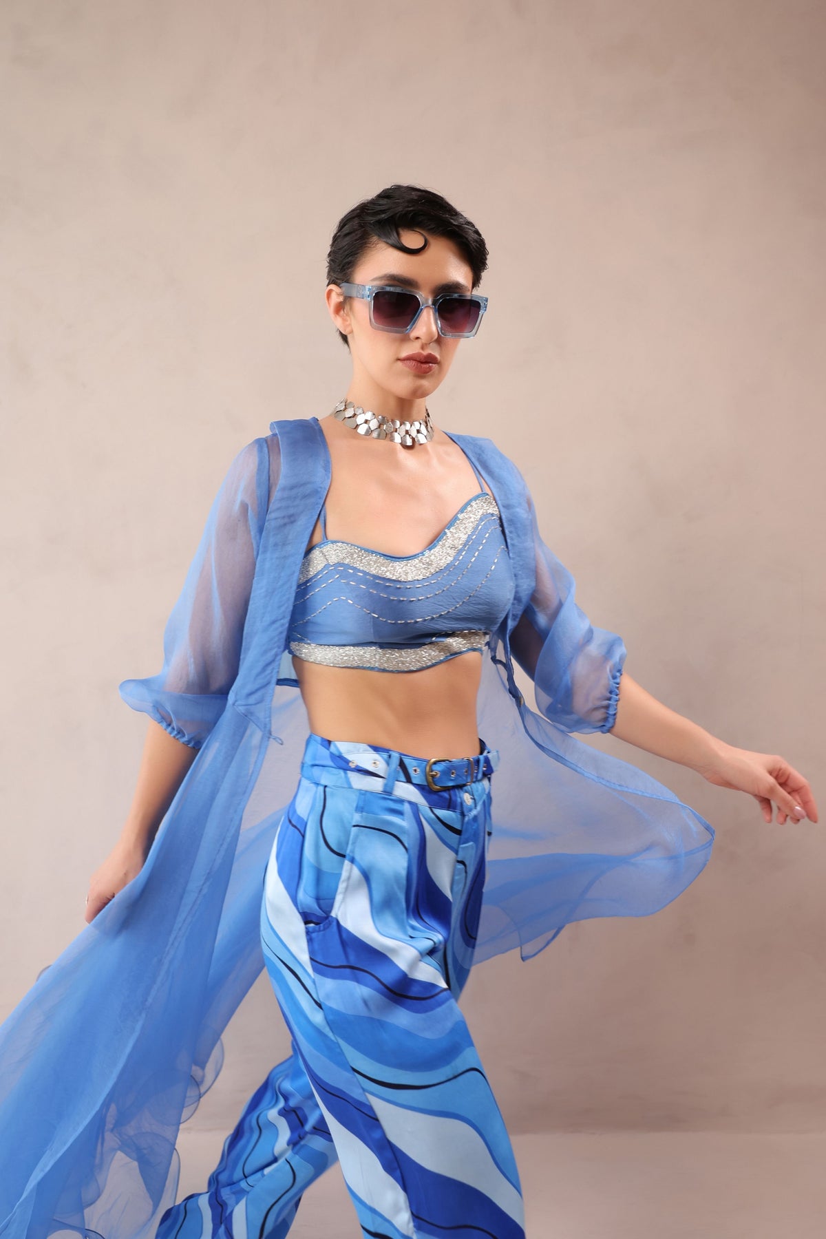Ocean Blue Sheer Jacket Set