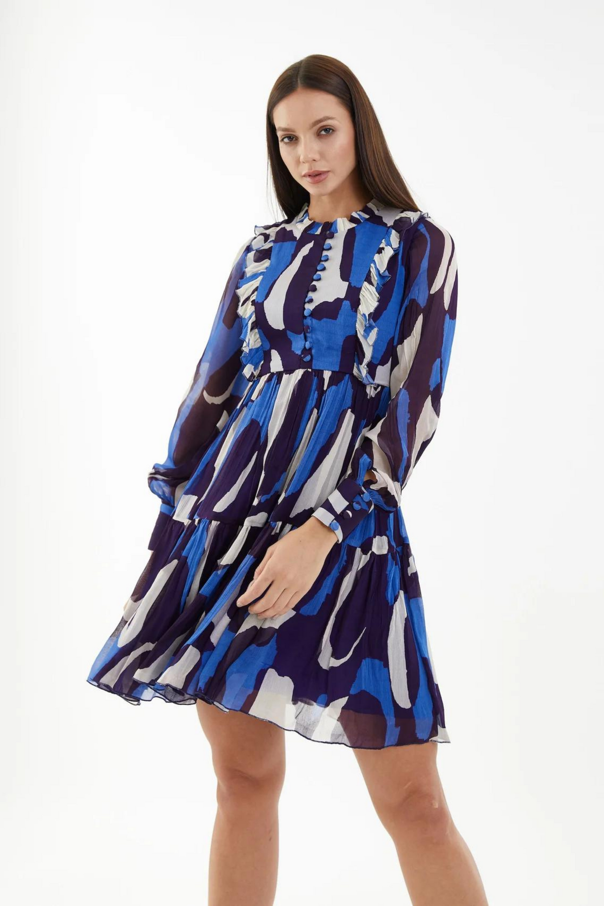 Blue And White Abstract Short Dress