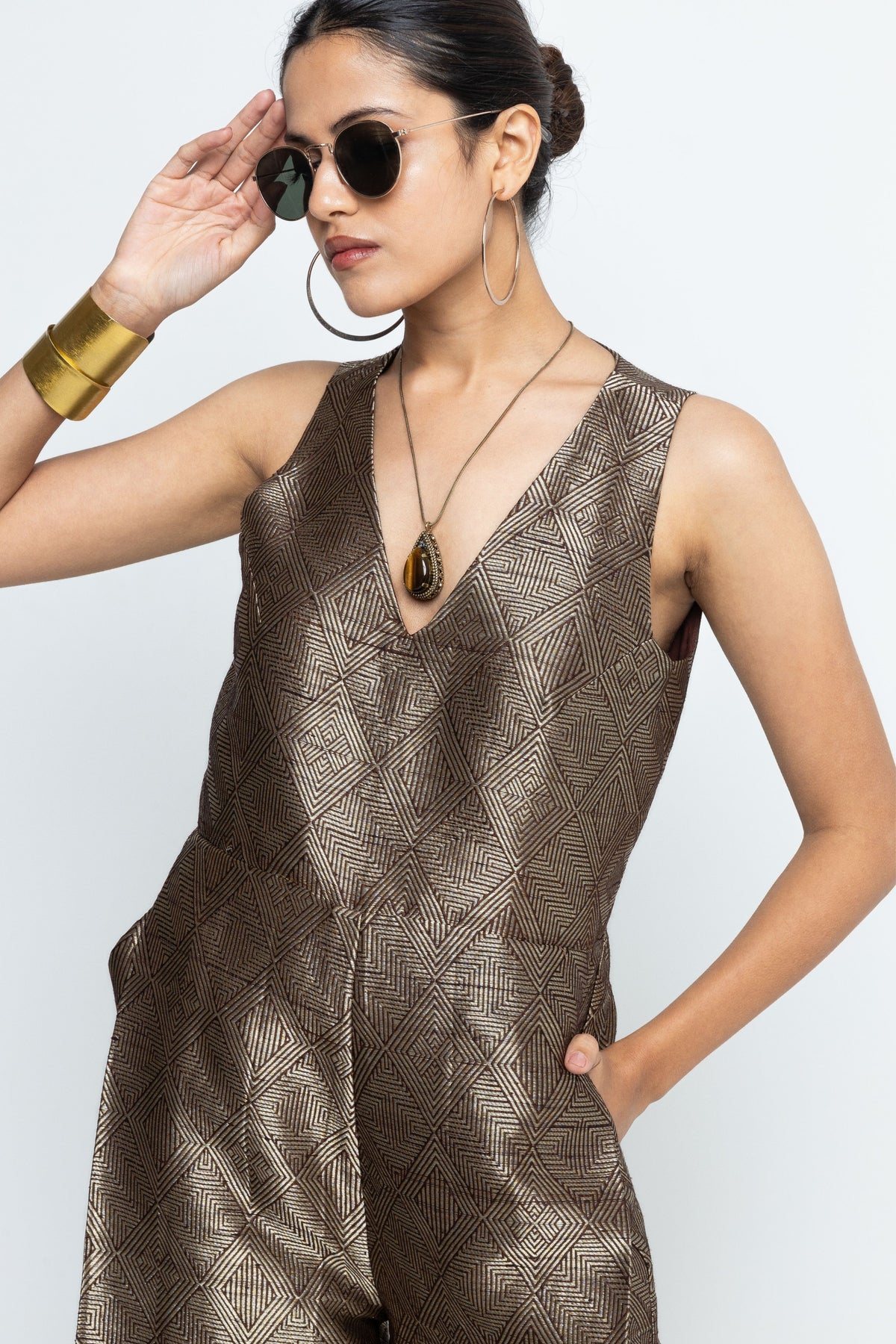 Sera Brown Metallic Jumpsuit