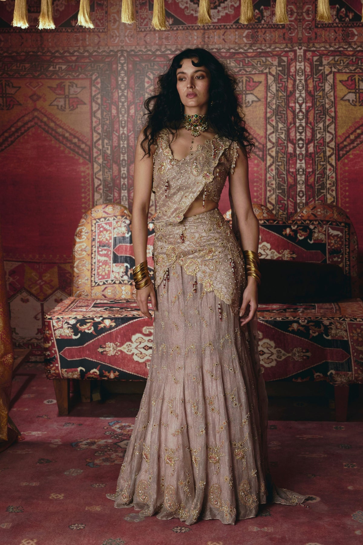 Rose Gold Drape Saree Set