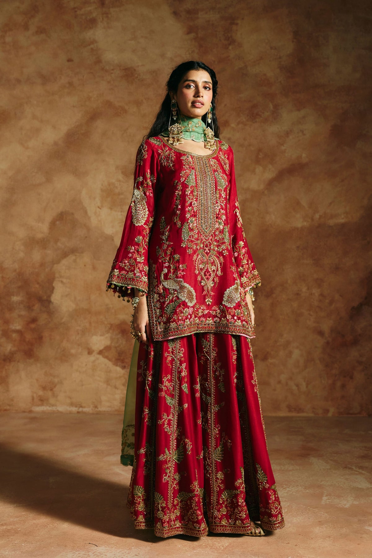 Red Multicoloured Sindh Sharara Set