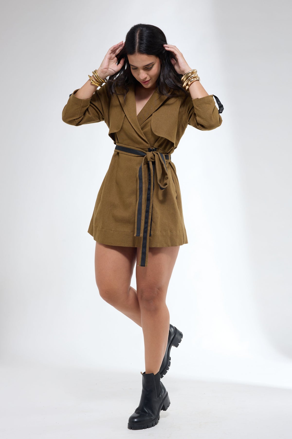 Trench Style Khaki Dress
