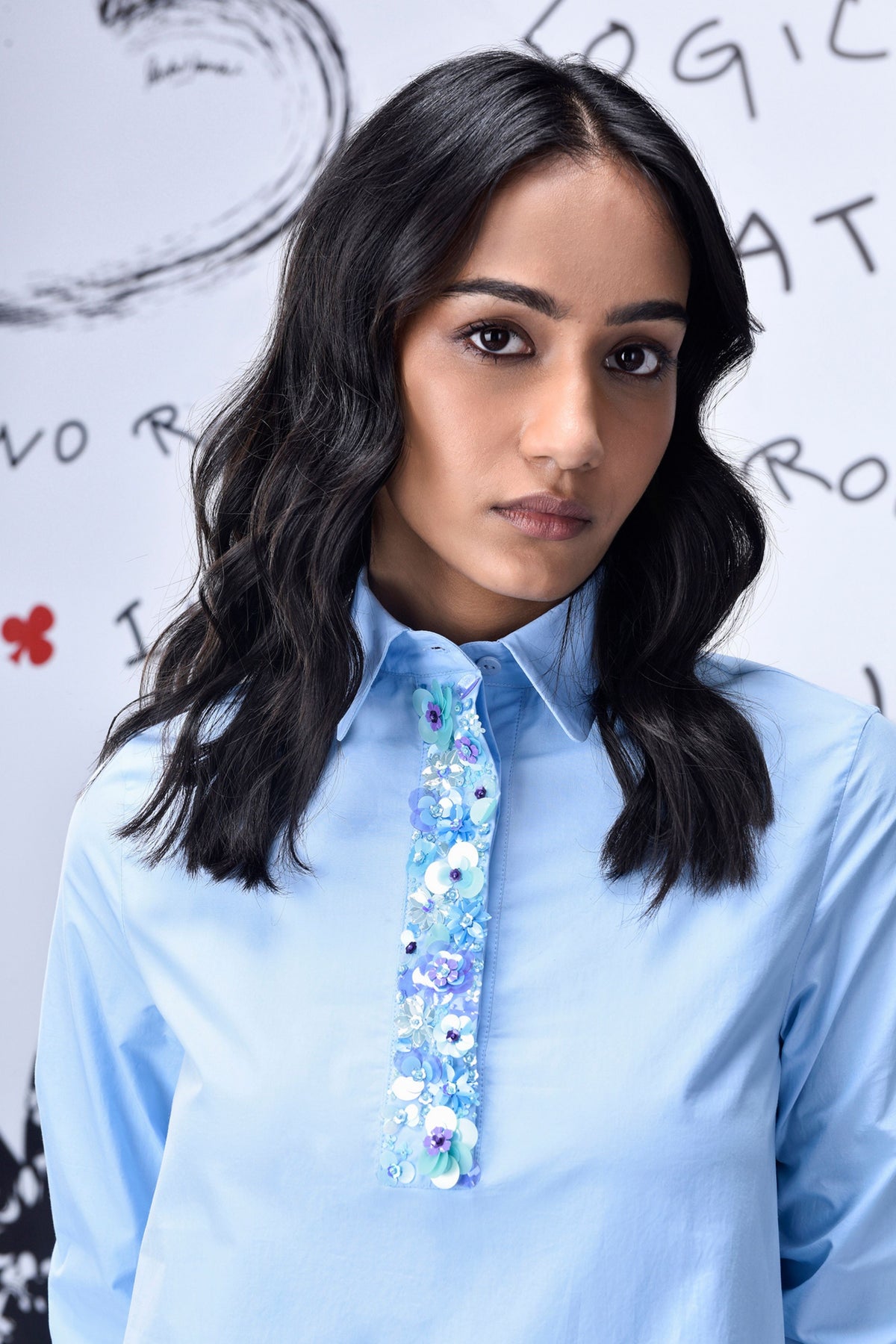 Sequenced Placket Dress Light Blue