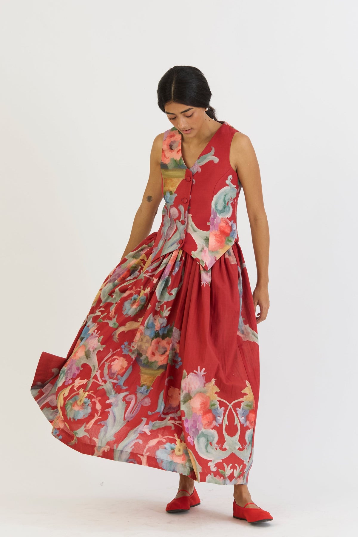 Cranberry Waistcoat and Skirt Set