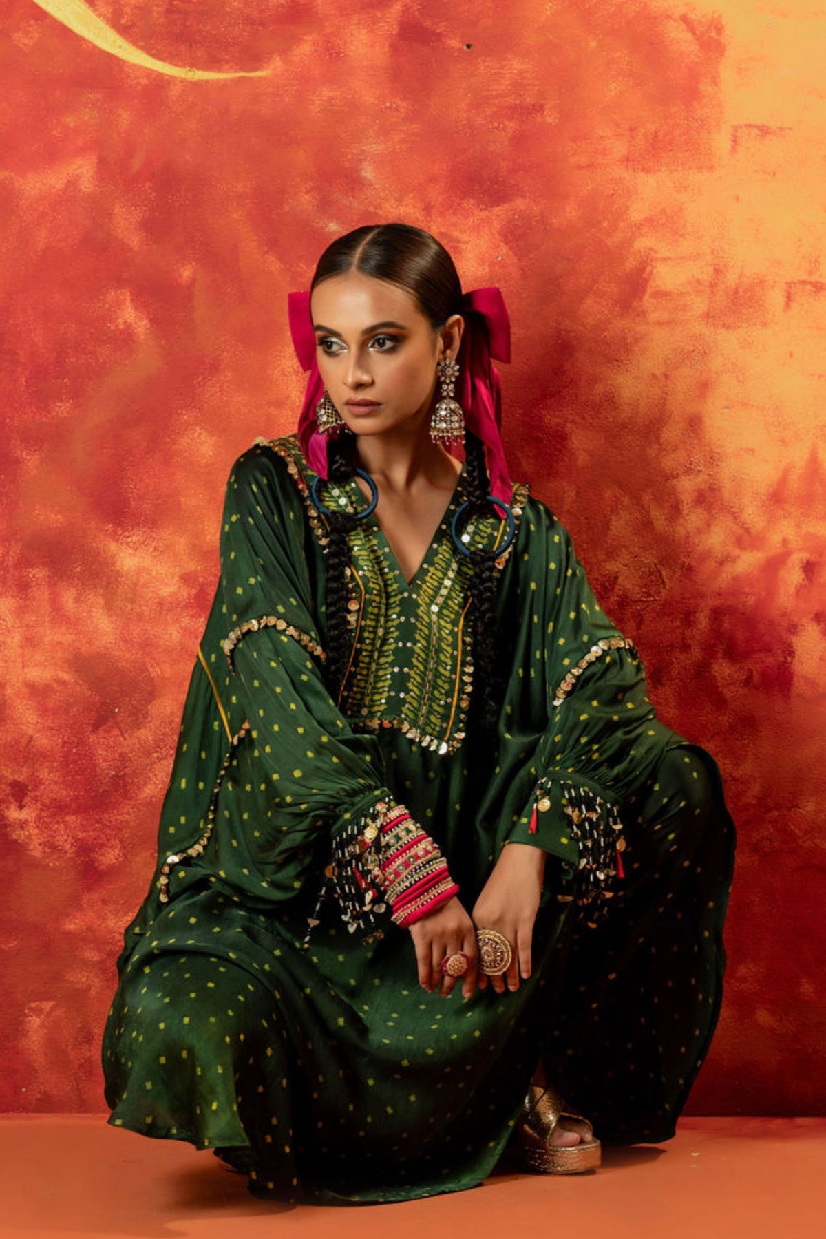 Hira Green Kaftan Set