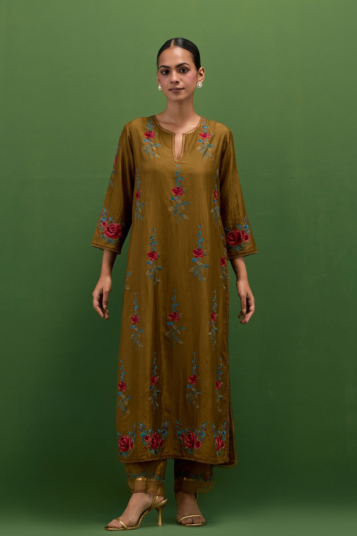 Golden Olive Slit Kurta Set