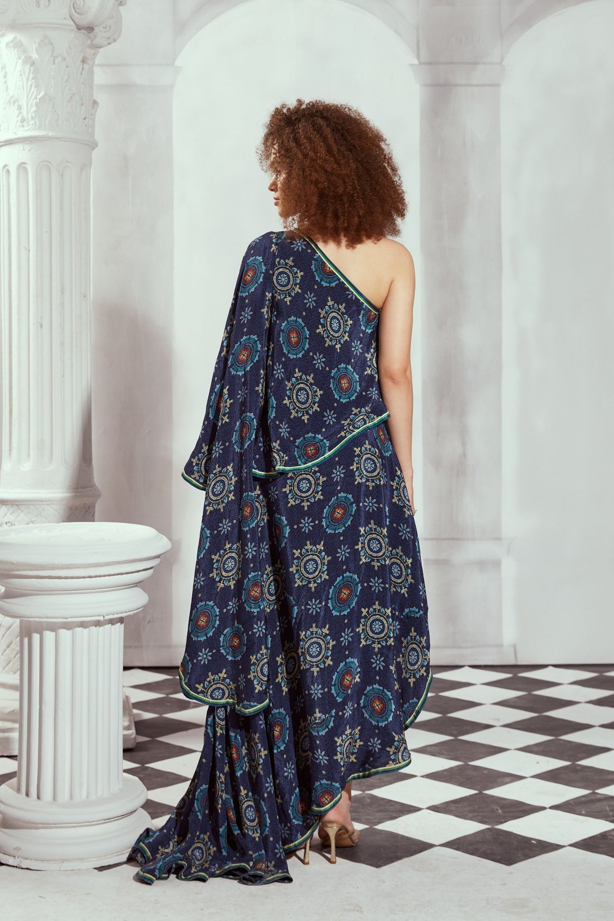Blue Mosiac One Shoulder Dress