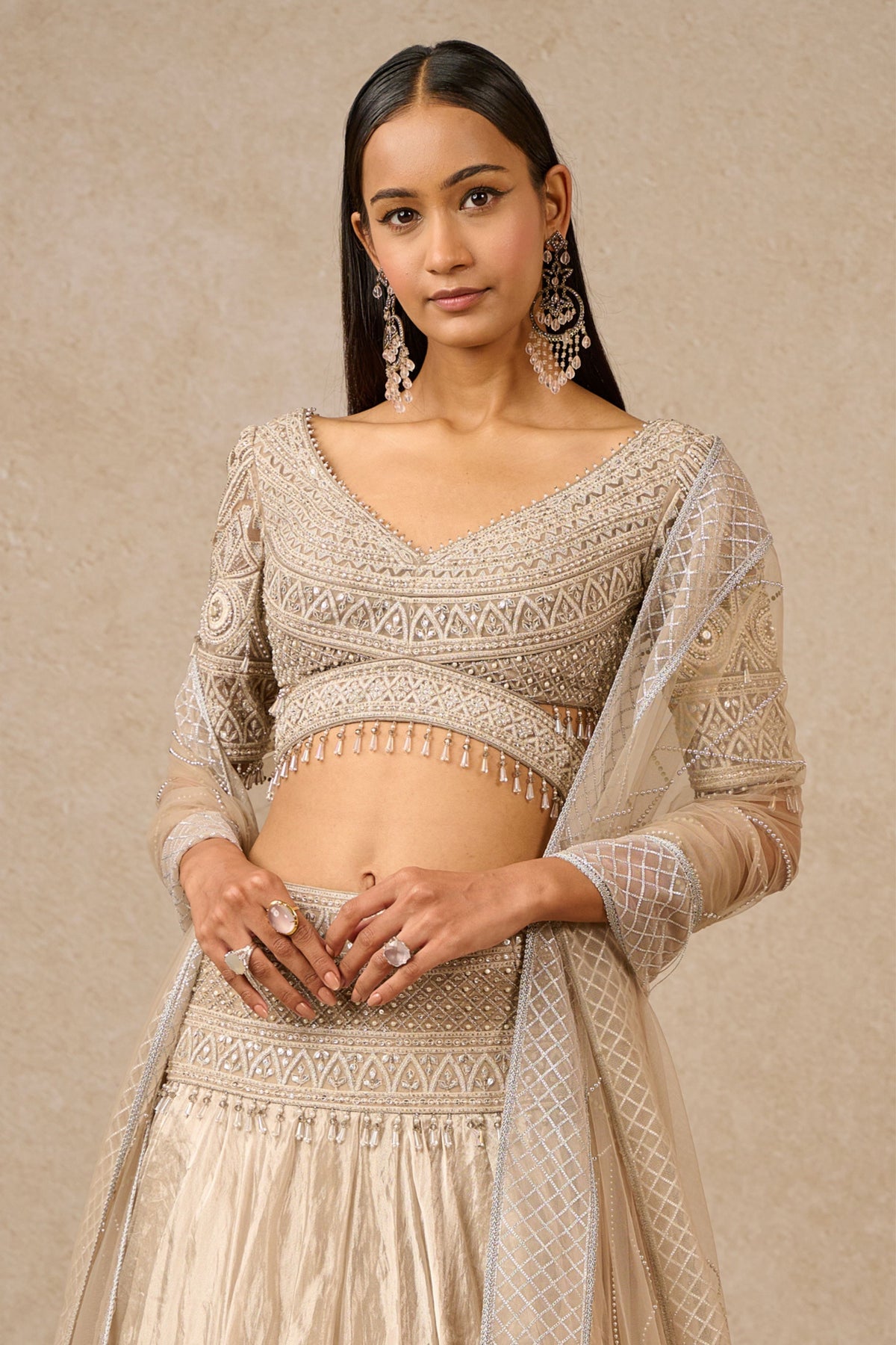 Oyster Tissue Lehenga