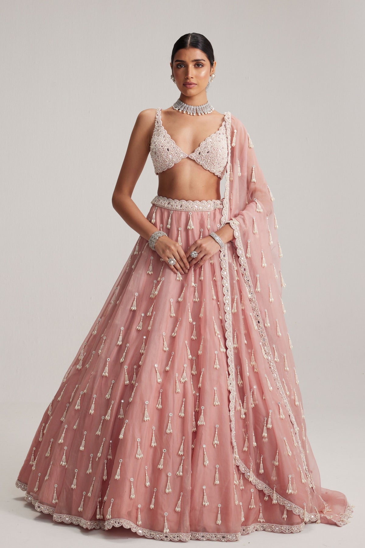 Long Pearl Tassels Lehenga Set