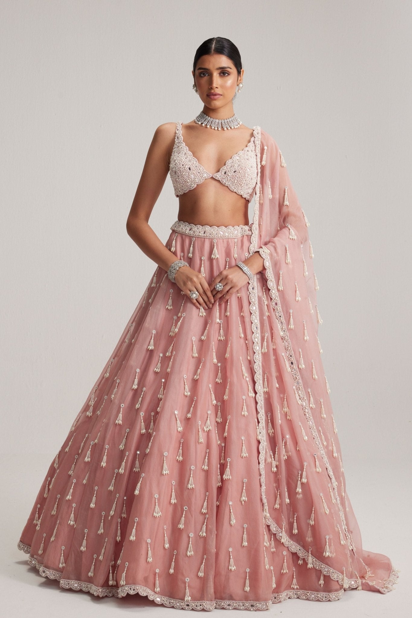Long Pearl Tassels Lehenga Set - Vvani by Vani Vats - Elahe