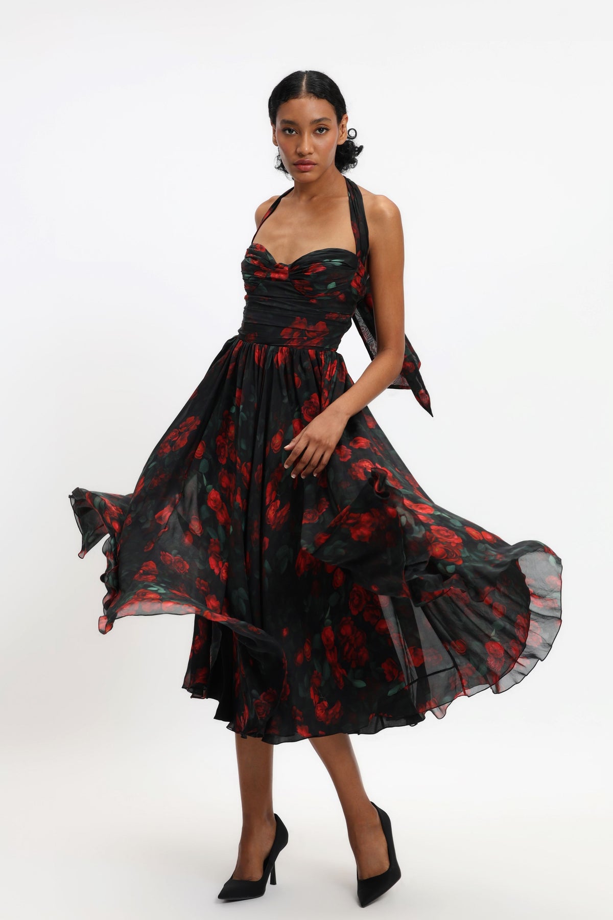 Red Rose Draped Dress